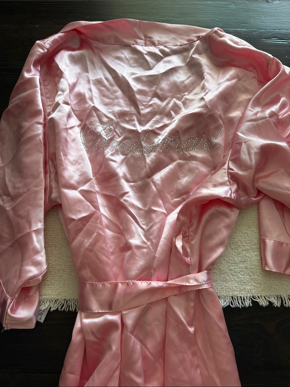 Pink Satin 'Bridesmaid' Rhinestone Script Robe L/XL - Picture 4 of 6